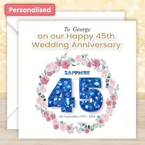 Personalised 45th Sapphire Wedding Anniversary Card Happy Husband Wife Couple - Picture 1 of 6