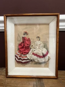 ANTIQUE PRINT 3D SHADOW BOX EMBELLISHED FABRIC - Picture 1 of 5