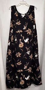 WOMENS SIZE 18 BLACK FLORAL SLEEVELESS PULLOVER MAXI DRESS W/LEFT SIDE SPLIT HEM - Picture 1 of 5