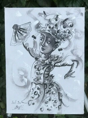 SUTAMA Original MODERN ABSTRACT BALINESE BALI Asian Portrait Vintage Oil Canvas - Image 1 of 4