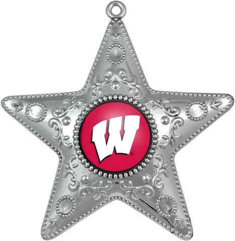 WISCONSIN BADGERS NCAA Silver Star Christmas Ornament Cover