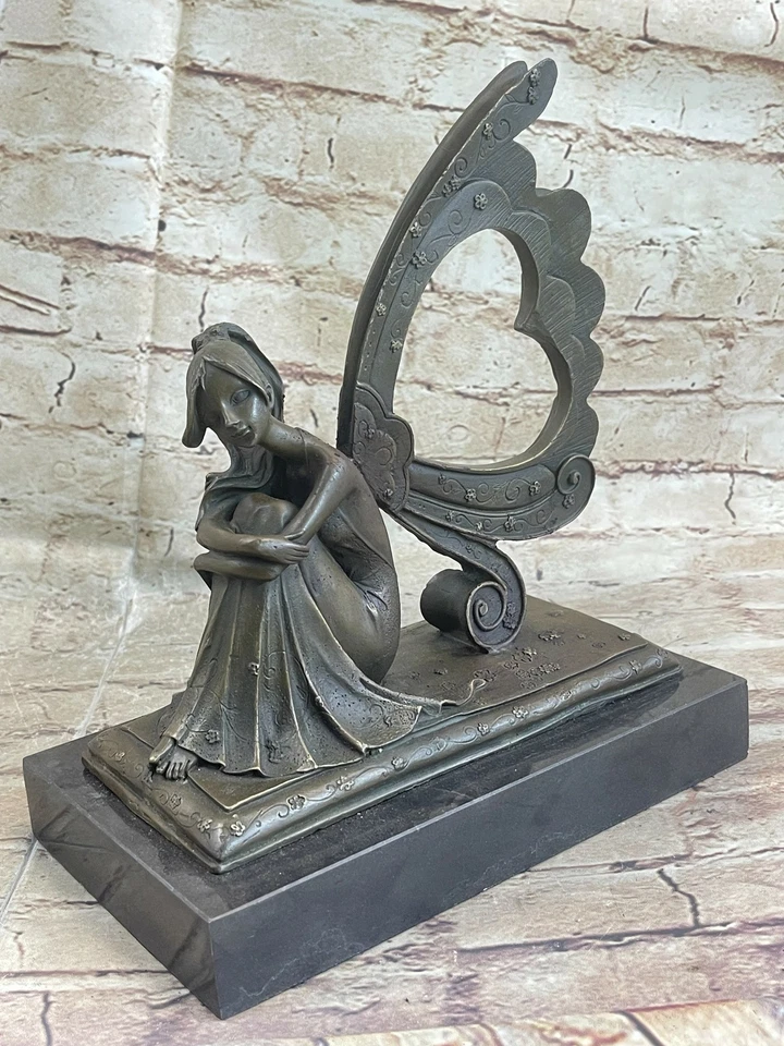 Nymph Fairy Chistmas Angel Bookend Bronze Marble Statue Sculpture Gift - Image 1 of 4