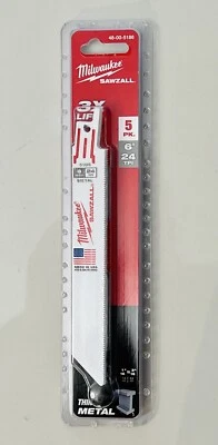 Milwaukee 48-00-5186 6" 24 TPI SAWZALL Blades (5 Pk) -Volume pricing BRAND NEW! - Image 1 of 2