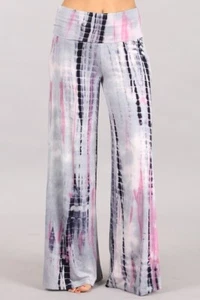 Chatoyant Tie Dye Palazzo Pants Silver Pink Multi Large - Picture 1 of 4