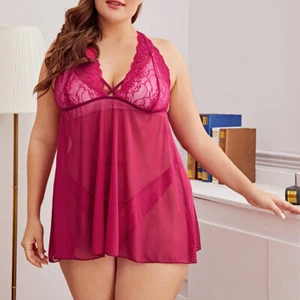 Plus Size Womens Sexy Lingerie Sheer Lace Babydoll Nightwear Panty Sleepwear XXL - Picture 1 of 4