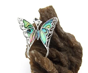 Hand made in USA Buterfly.925 Sterling Silver Genuine Paua Shell Abalone Pendant - Picture 1 of 10