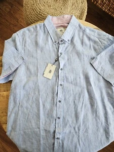 Report Collection 100% Linen Men's Shirt Size L Blue Preppy Tropical Beach NWT - Picture 1 of 9