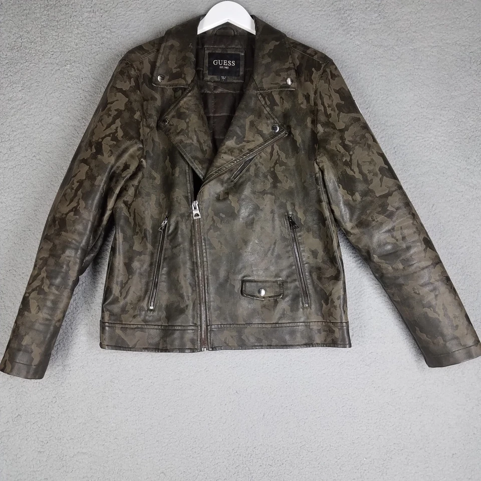 Chaqueta Guess Imitación Cuero Para Mujer Grande Camuflada Moto Cremallera Completa Marrón Informal Forrada Foto 1 de 4
