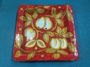 L'Antica Deruta Square Plate Red Golden Fruit Hand Painted Italy - Picture 1 of 11