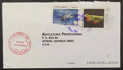 Cubierta de Costa Rica con estampillas temáticas de delfines flora fauna un sello dañado E1C50.2 Foto 1 de 2