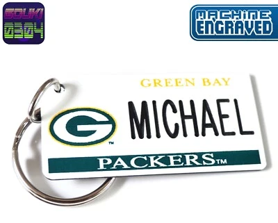Personalized Green Bay Packers Keychain Plate Tag - Any Name - Engraved NFL - Image 1 of 4