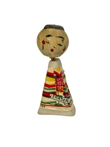 Vintage Kokeshi Doll Eraser Girl Japan Wooden Head Rare - Picture 1 of 10