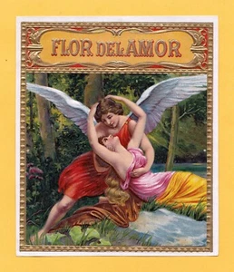 Etichetta "FLOR DEL AMOR" per tabacco, sigari - litografia a colori - stampa con goffratura oro - Foto 1 di 2