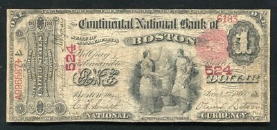 1875 $1 “ACE” CONTINENTAL NATIONAL BANK BOSTON, MA NATIONAL CURRENCY CH. #524 - Image 1 of 2