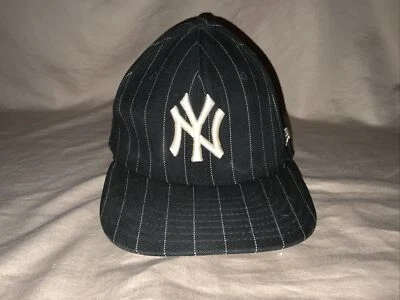 Vintage New York Yankees Hat New Era Wool USA Made Black & White 7 3/8 Stripes - Image 1 of 4