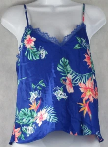 INC Women's Sleeveless Lace-Trim Satin Pajama Top, Blue Floral Multi, Small - Picture 1 of 2