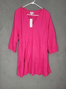 The Drop Women's caralynmirand Ruffle-Neck Tiered Mini Dress, Hot Pink Medium - Picture 1 of 7