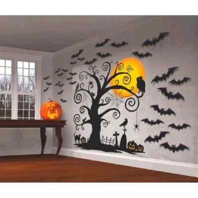 AMSCAN Tree Bats Haunted Carnival Halloween Party Scene Setters Wall Decorating Kit