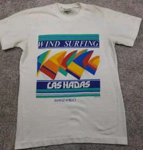 Vintage Las Hadas Wind Surfing T Shirt Mens Small White  Graphic Print - Picture 1 of 16