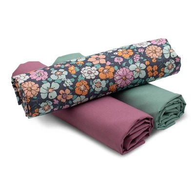 Baumwollstoff 1x Druck + 2x Uni je 0,5m Stoffpaket Nähen Flower Power Set 50 - Bild 1 von 4