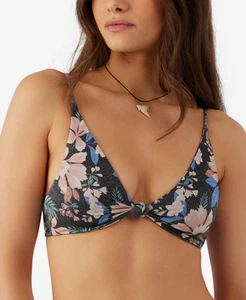 O'Neill Juniors Matira Printed Tropical Pismo Knot Front Bikini Top Black Size S - Picture 1 of 3