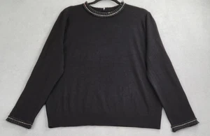 Sweater Women XL Black Ruffle Trim Rhinestones Pullover Preppy Classic Y2K - Picture 1 of 13