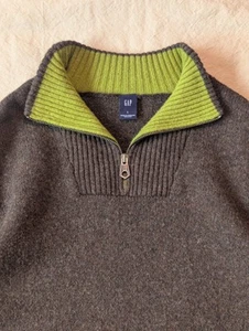 Maglione Gap Vintage Y2K Uomo Marrone Classico Lana di Agnello 1/4 Zip Taglia Large - Foto 1 di 10