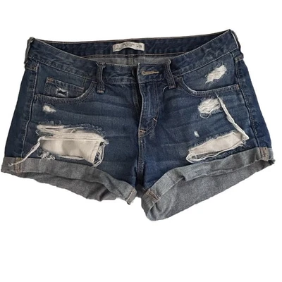 Abercrombie & Fitch Size 2 Light Distressed Rolled Up  Denim Shorts Juniors - Image 1 of 4