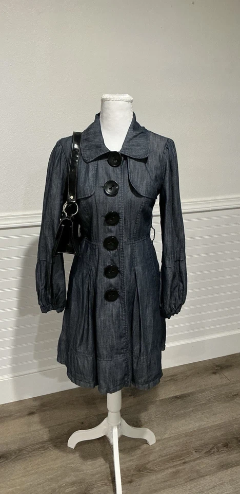 Vestido gabardina de mezclilla XOXO S | Mangas abullonadas Vintage Cottage Witchy Fit-N-Flare Foto 1 de 4