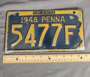 Vintage 1948 Pennsylvania License Plate 5477F PA Expired PA - Picture 1 of 2