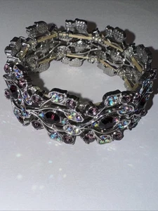 Armband silberfarben weinrot rosa Aurora Borealis Strass Stretch - Bild 1 von 8