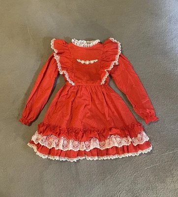 Vintage Disney Winnie the Pooh Red w/ White Polkdots Ruffle Lace Trim Dress Sz 6 - Image 1 of 4