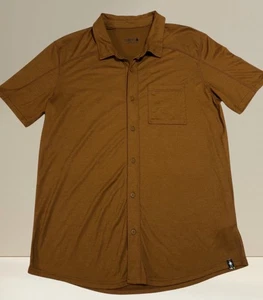 Smartwool Shirt Mens L Merinosport 150 Wool Blend Button Down Brown Short Sleeve - Picture 1 of 11
