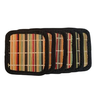 Lote De 6 Posavasos Bambú Colorido Mimbre Paja Bebida Boho MCM Barware Retro Mex - Imagen 1 de 3