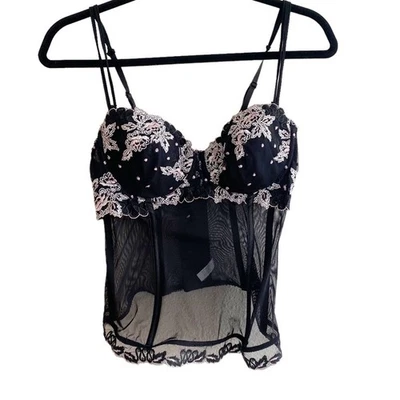 Donna L’Oren Sheer Mesh Floral Black Lace Corset Bustier Lingerie 36B - Image 1 of 4