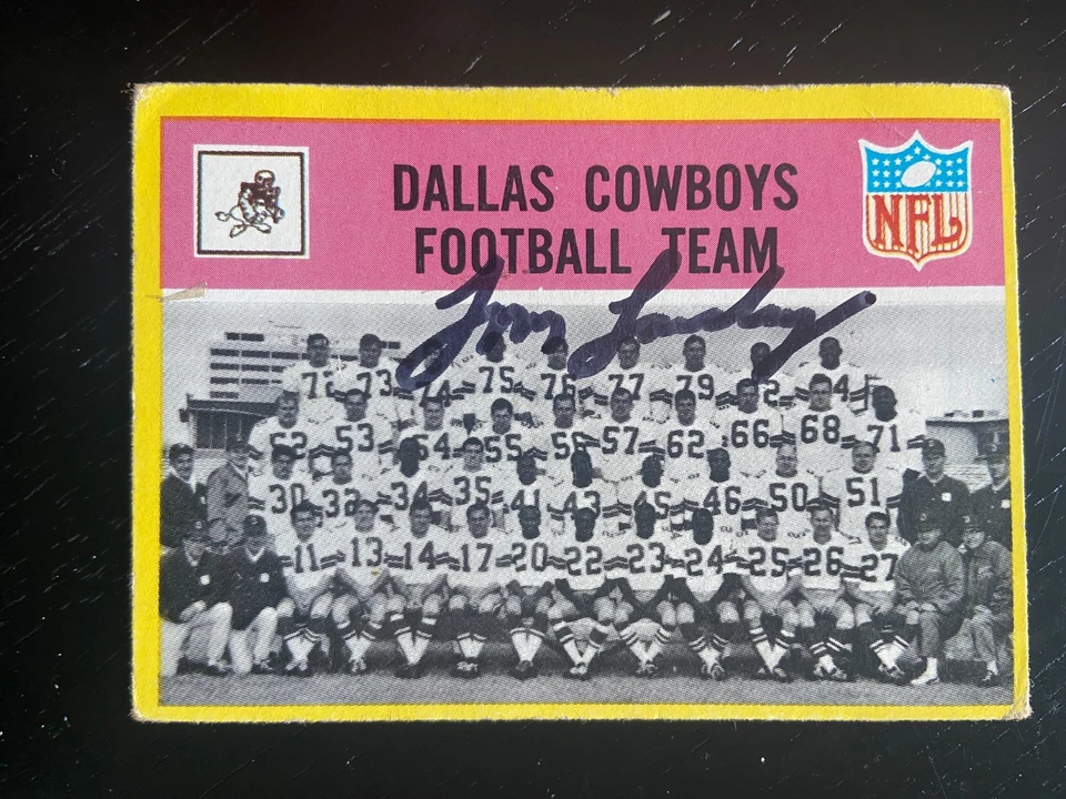 汤姆·兰德里亲笔签名 1967 年费城口香糖橄榄球卡 #49 牛仔队 — 第 1/1 张图片