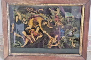 ORIGINAL ANTIQUE REVERSE PAINTING ON GLASS NOAHS ARK THE DELUGE / JAMES BATEMAN - Picture 1 of 8