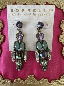 Sorrelli Iris Bloom Earrings Purple Green Pacific Opal Volcano Antique Gold $200 - Picture 1 of 3
