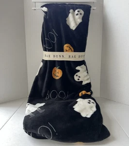 Rae Dunn Halloween Black Boo Ghost Pumpkin Throw Plush Blanket Soft 50x70 NEW - Picture 1 of 3