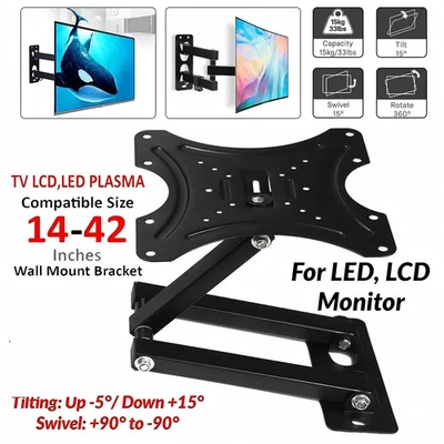 Full Motion TV Wall Mount Bracket Swivel Tilt 14 18 26 32 40 42 Inch LED LCD - Image 1 of 4