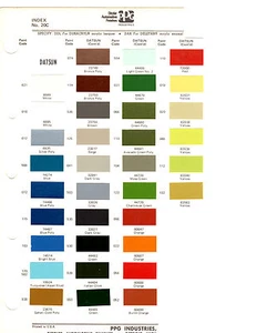1972 1973 1974 1975 DATSUN NISSAN CARS TRUCKS 72 73 74 75 PAINT CHIPS 7273DZ7 - Foto 1 di 2