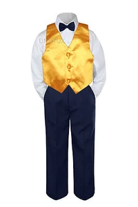 4pc Baby Boy Toddler Kid Formal NAVY Pants & Bowtie Set Choose Color Vest 4T-20 - Picture 1 of 25