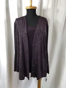 Nuovo Sag Harbor Slinky maglia glitter prugna finto cardigan top giacca pullover taglia 16 - Foto 1 di 6