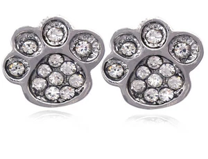 Clear Crystal Doggy Dog Puppy Pet Animal Paw Stud Post Earrings Jewelry e208rc - Picture 1 of 3
