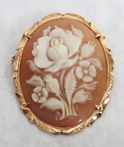 HERMOSO CAMAFEO CONCHA DE FLORES ENMARCADO EN ORO 14K - Imagen 1 de 5