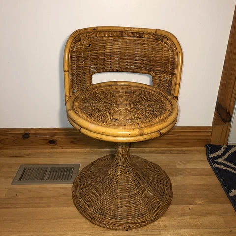 MCM 25.5” Bentwood Bamboo Rattan Vanity Stool Chair Captain Swivel Tiki Boho Cover