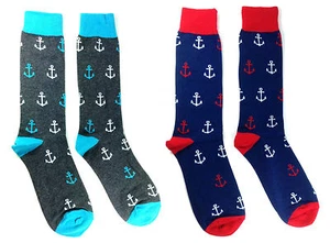 NOVELTY CASUAL ANCHOR NAUTICAL SAILOR SHIP BOATING PRINT MENS CREW SOCKS TUBE - Picture 1 of 3