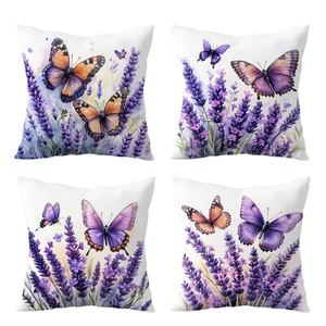 Funda de almohada floral púrpura planta mariposa 4 piezas funda de cojín sofá decoración del hogar - Imagen 1 de 6
