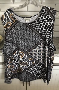 Coldwater Creek Tank Top Sleeveless 3X Plus Black Multi Paisley/ Geo PR Rayon BL - Picture 1 of 12