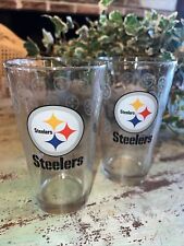 Set of 2 Vtg PITTSBURGH STEELERS NFL PINT GLASS Beer Etched Glass